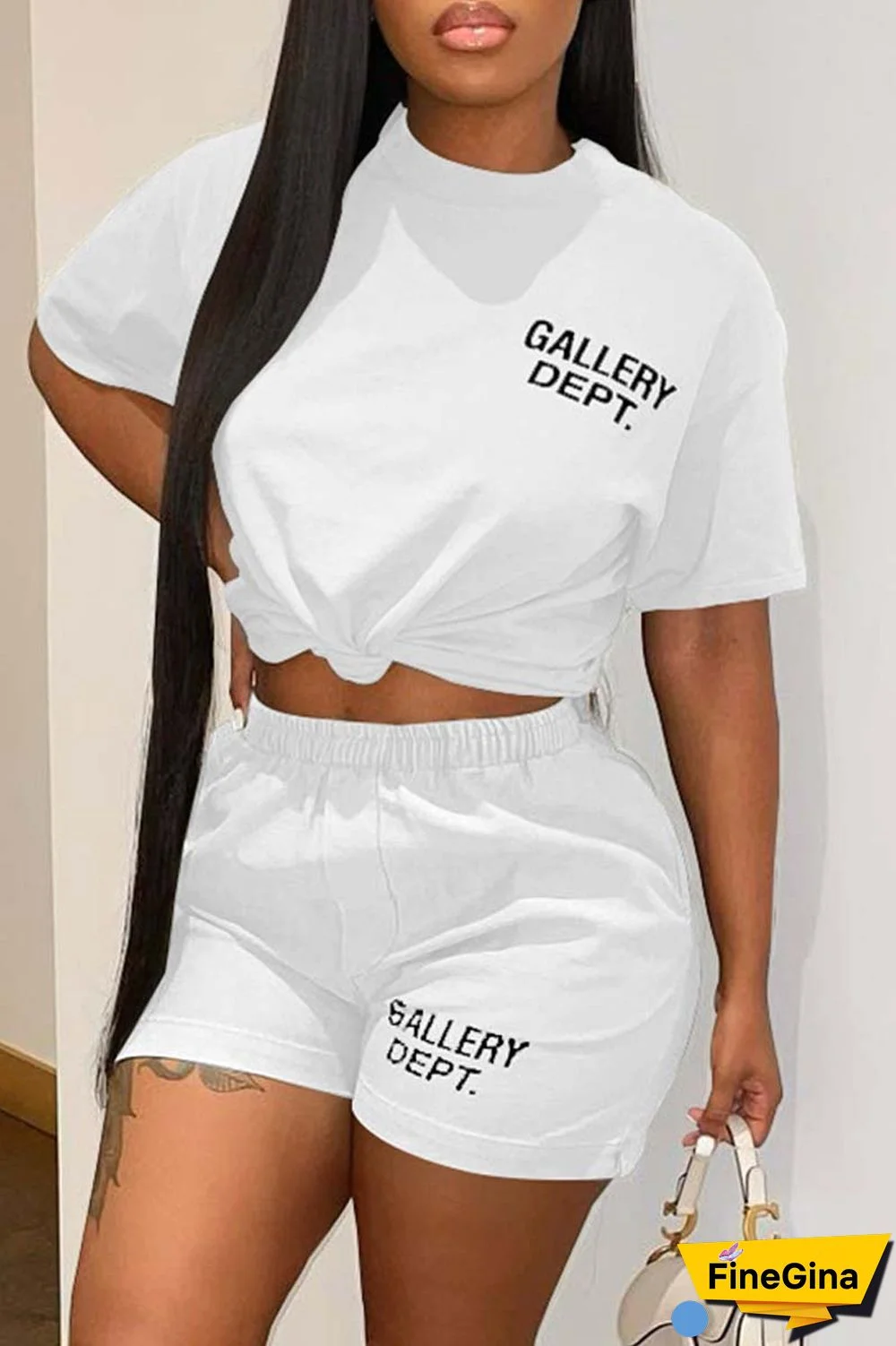 Red Casual Letter Print Basic O Neck Short Sleeve Two Pieces