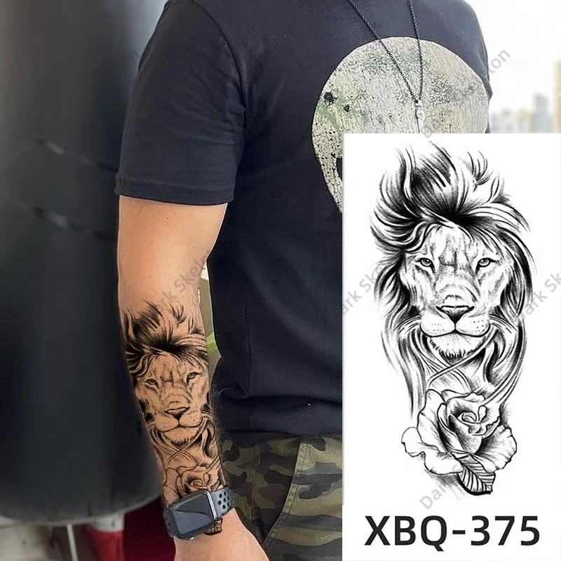 Sdrawing Black Forest Tattoo Sticker For Men Women Children Tiger Wolf Death Temporary Tattoo Fake Henna Skeleton King Animal Tatoo