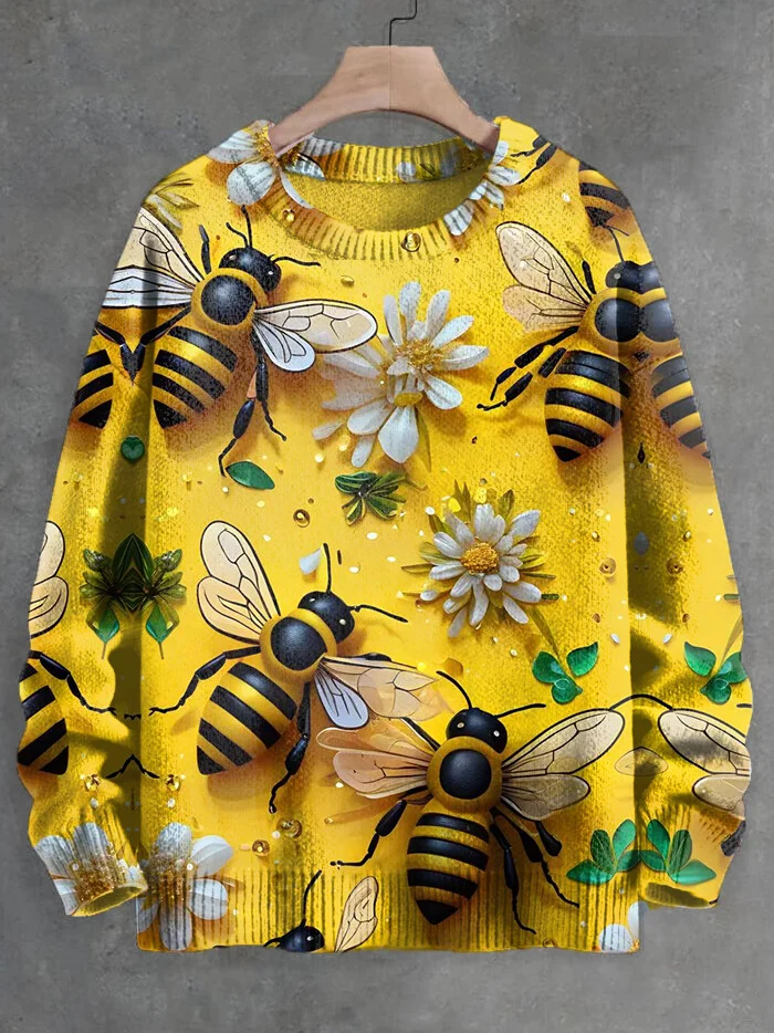 Men's Bees And Chrysanthemums Art Print Knit Sweatshirt