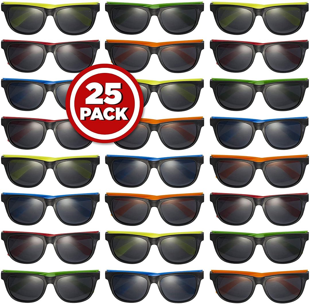 25 Pack UV Protected Neon Sunglasses Assorted Neon Colored Perfect Kids Party Favors Toy Glasses