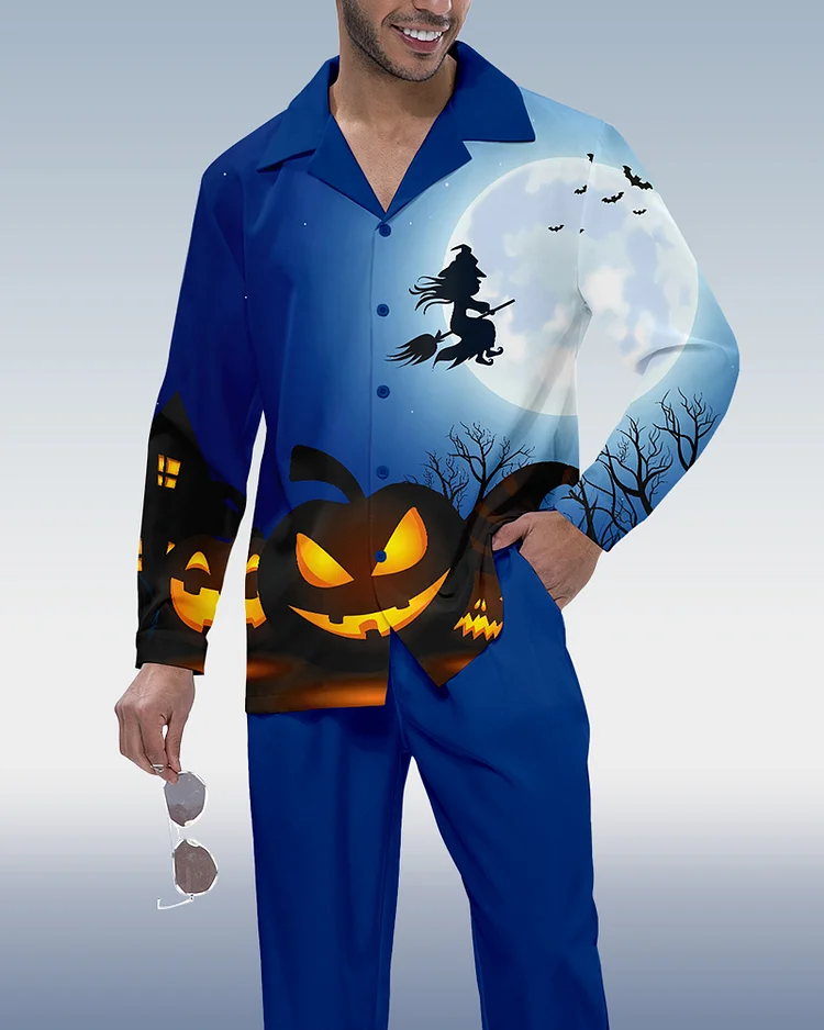 Suitmens Men's Halloween Print Long Sleeve Shirt Walking Set 280