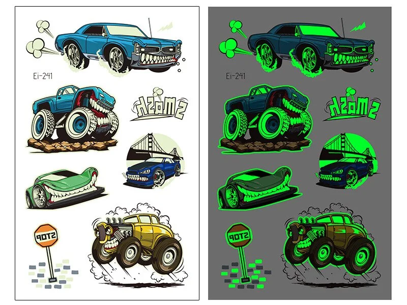 New Racing Waterproof Temporary Tatoo Sticker Children Cool Luminous Motorcycle Racing Fake Tattoo Night Glowing Tattoo Stickers