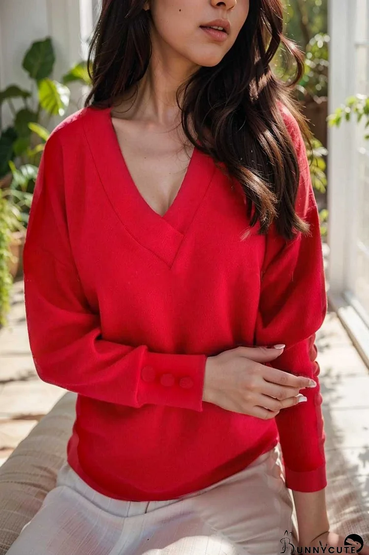women s sweaters solid v neck long sleeve button sweater