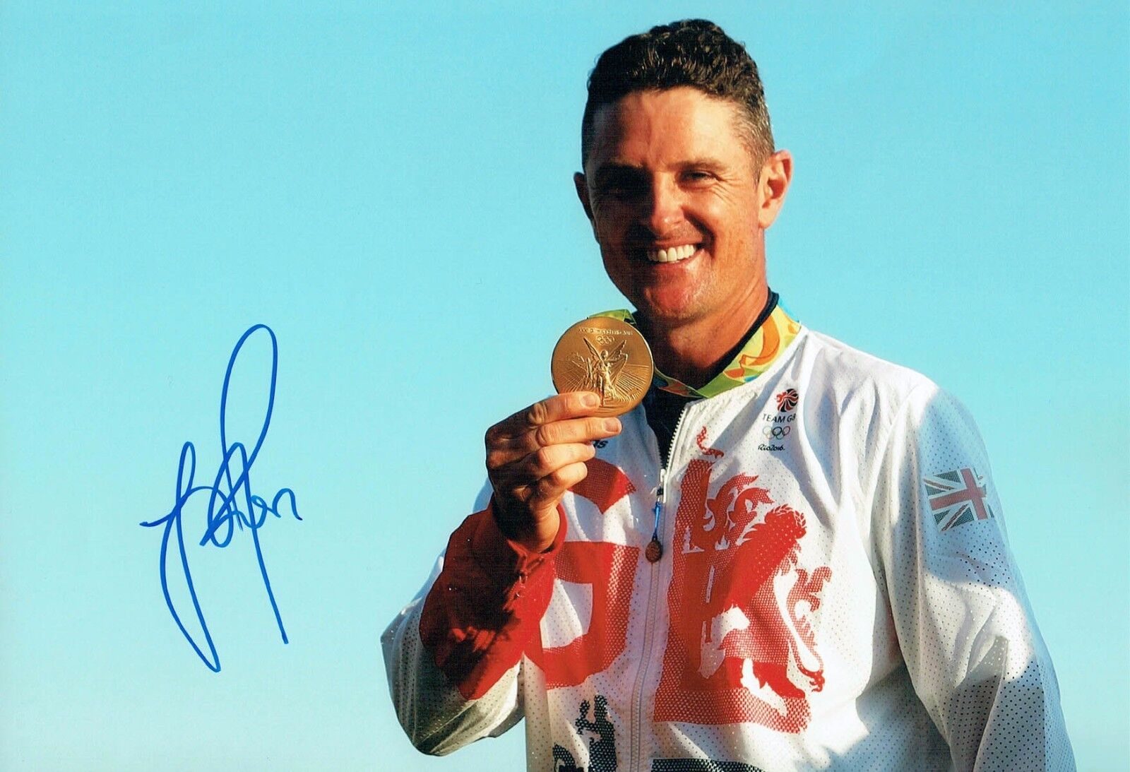 Justin ROSE SIGNED 12x8 Photo Poster painting AFTAL 2 Autograph COA Golf GB Olympics Gold Medal