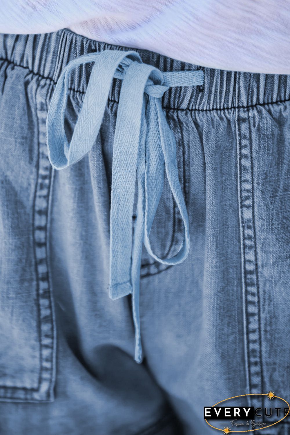 Sky Blue Casual Pocketed Frayed Denim Shorts