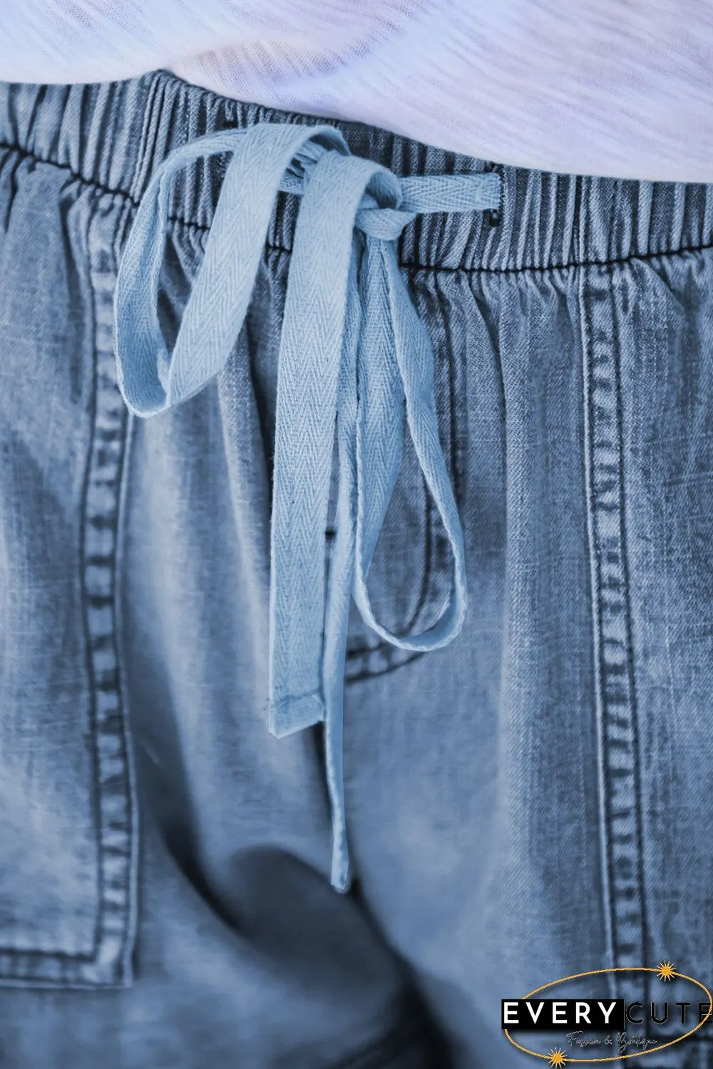 Sky Blue Casual Pocketed Frayed Denim Shorts