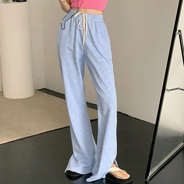 High Waist Trousers Casual Lady Front Split Bell Bottom