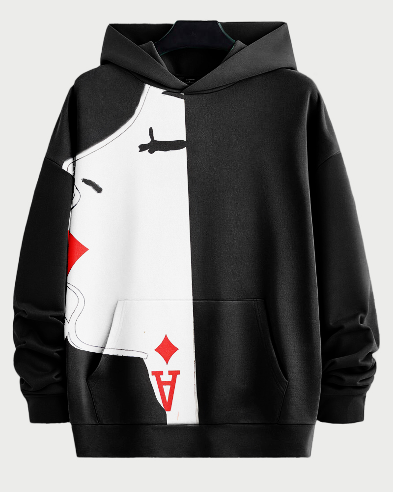 Couple Plus Size Kiss Poker Cards Print Hoodie Set