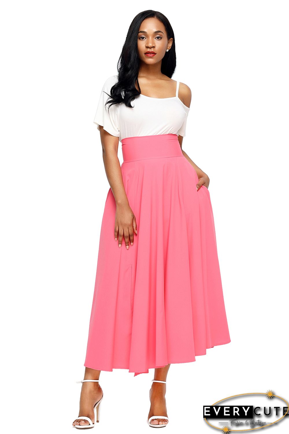 Retro High Waist Pleated Belted Maxi Skirt