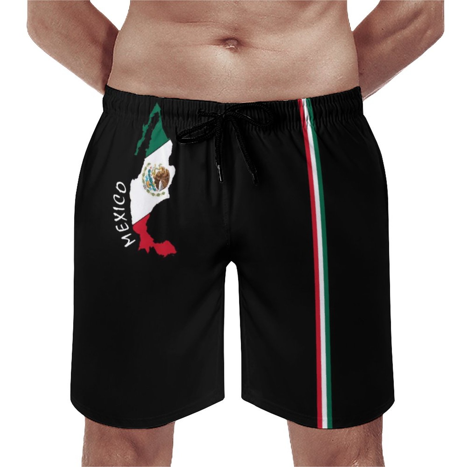 Mexican Flag Mexico Womens Modern Logo Stripe Elegant Men's Swim Trunks Summer Board Shorts Quick Dry Beach Short with Pockets