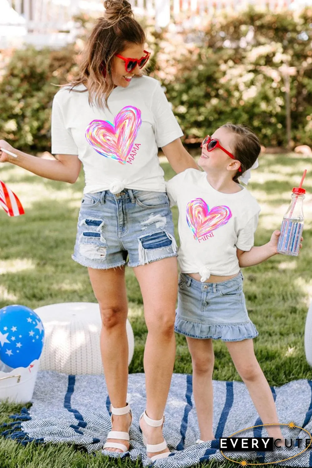 White MINI Brushstroke Heart Graphic Tee