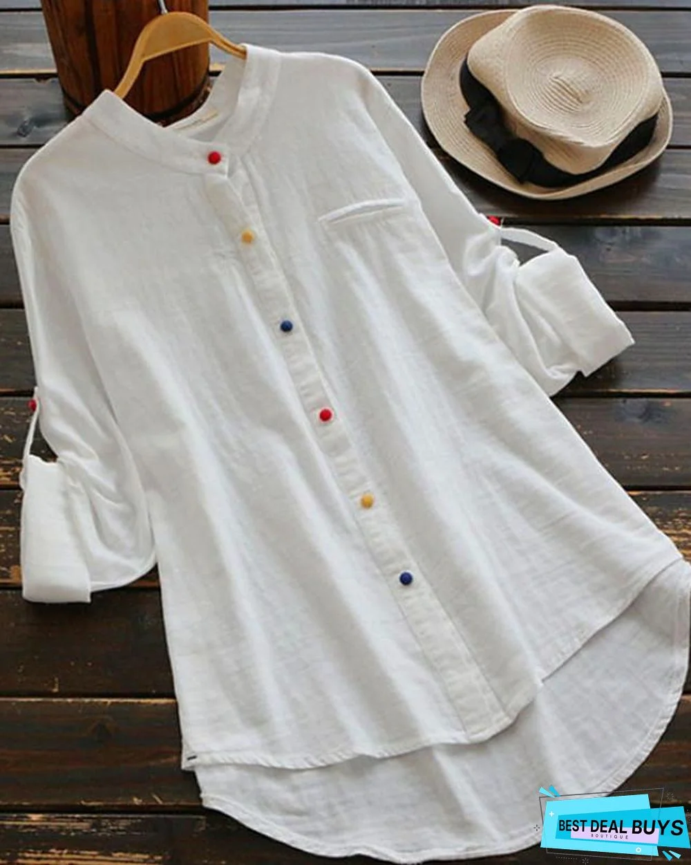 Women's Plus Size Blouse Shirt Solid Colored Plain Long Sleeve V Neck Tops Loose Cotton Basic Top White Blue Red