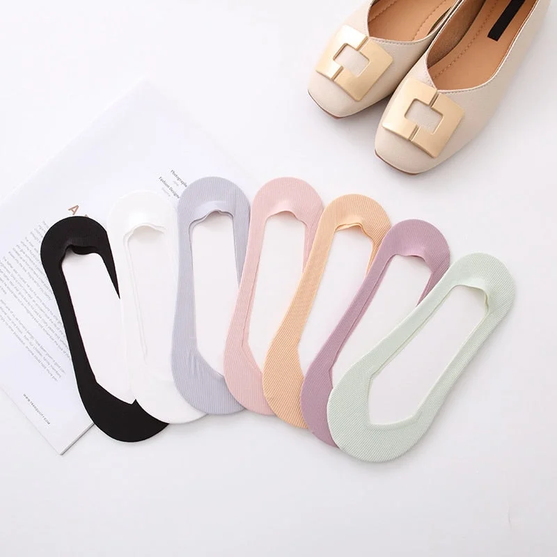 4 Pairs Fashion Women Summer Silicone Antiskid Ice Silk Boat Socks Invisible Low Cut Shallow Mouth Girls Breathable Sock