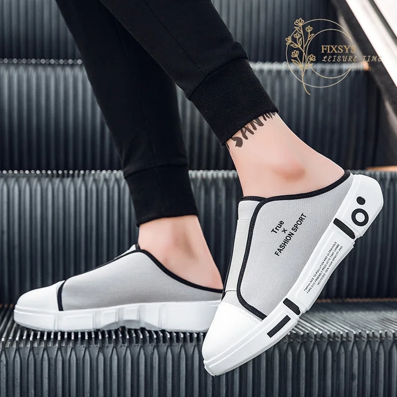 FIXSYS Men Half Shoes Summer Couple Breathable Half Slippers Outdoor Mules Fashion Lightweight Sandals Woman Slides Canvas Shoes