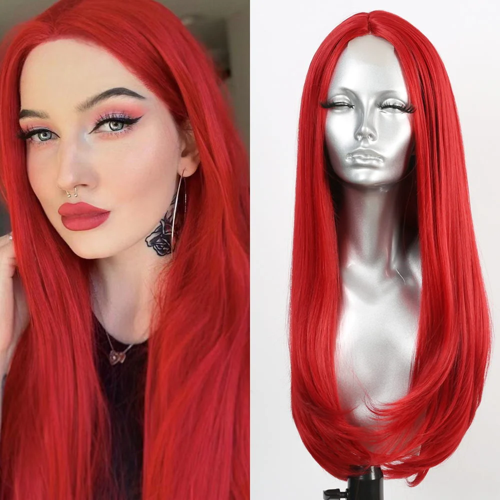 Long Straight Lace Wigs For Red Brown Pink Color Cosplay/Daily/Party ELCNEPAL