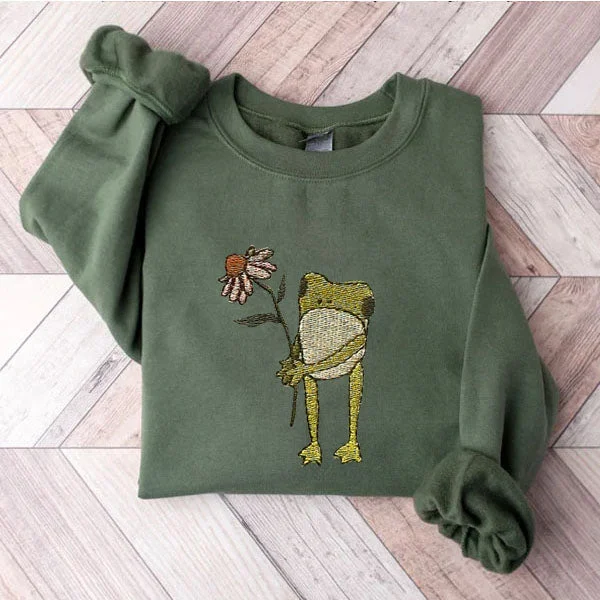 Flower Frog Embroidered Sweatshirt