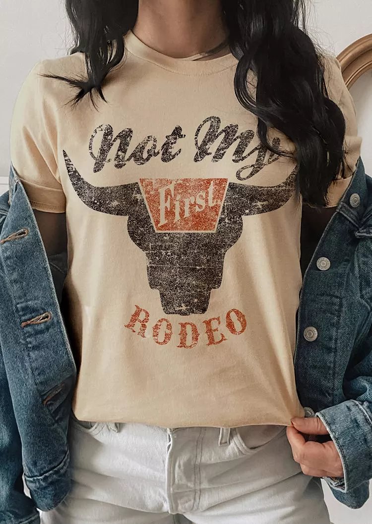 Not My First Rodeo Steer Skull T-Shirt Tee - Light Yellow Top  LILYELF