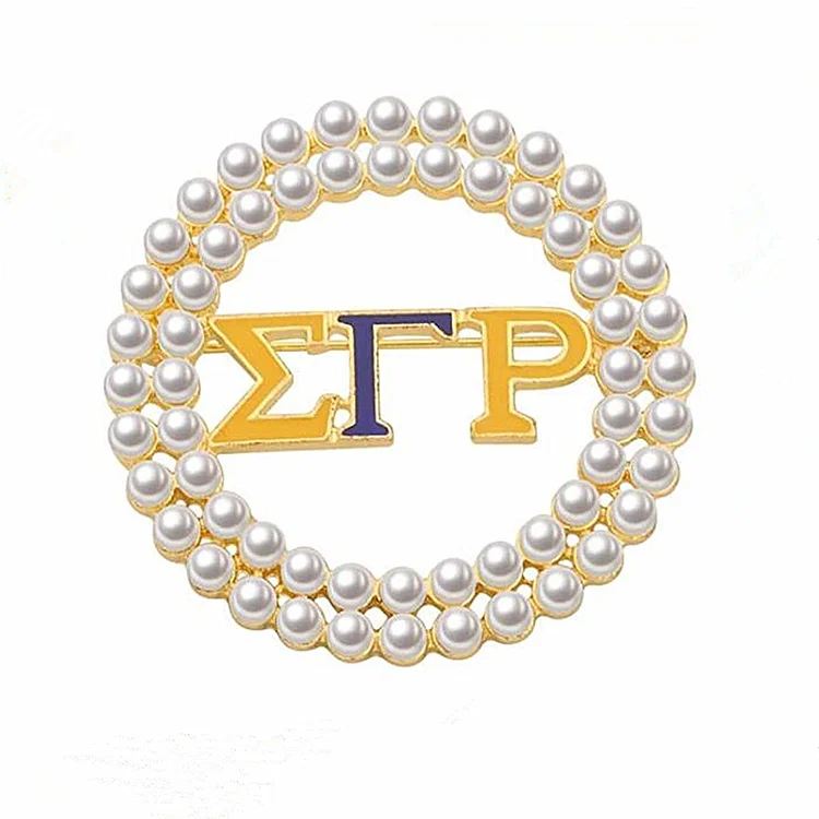 Customize Pearl Diamond Crystal Greek Letter Label Blue Yellow Color Women Party Since Years 1922 Heart Sigma Gamma Rho Brooches