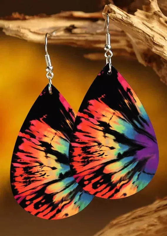 Reverse Tie Dye Rainbow Water Drop Earrings