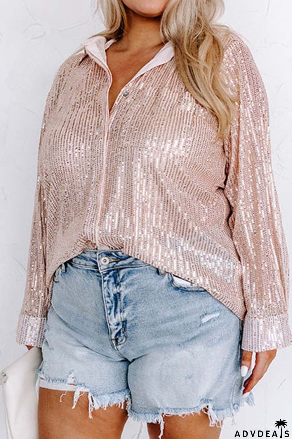 Plus Size Sequin Long Sleeve Shirt