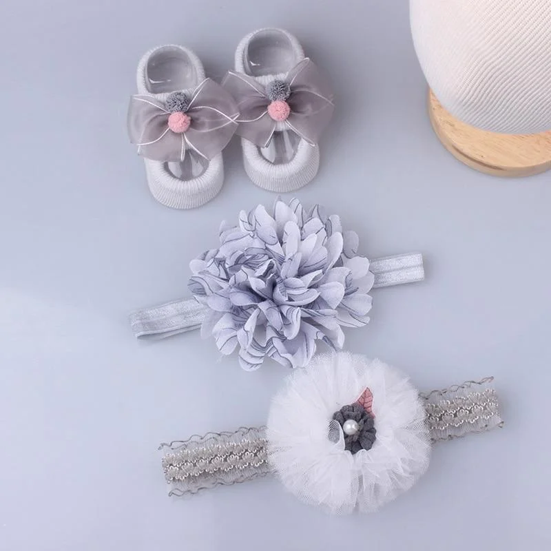 3Pcs/Set Lace Flower Baby Girl Headband Socks Set Crown Bows Newborn Hairband Headbands For Girls Turban Baby Hair Accessories