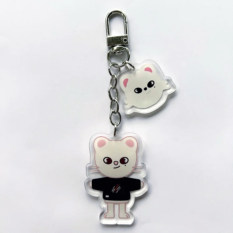 Feenmai Cartoon Keychain for Kids, Stray Kids Keychain Cute Animal Pendant, Acrylic Double Sided Pattern SKZ Backpack Pendant