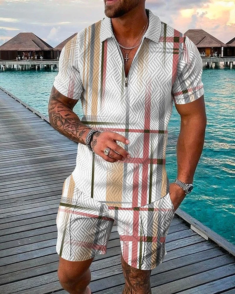 Men's casual printed polo suit