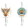 2Pcs Diamond Painting Acrylic Double Sided Owls and Peacocks Wind Chime Suncatcher with Crystal Hanging Pendant