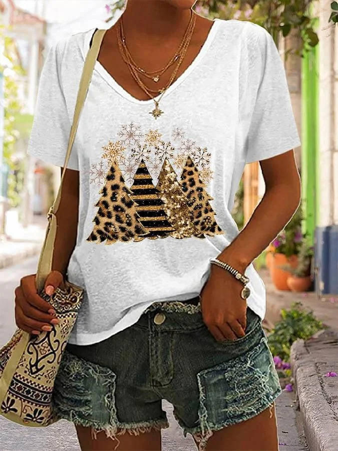 womens-leopard-christmas-tree-print-v-neck-short-sleeve-t-shirt