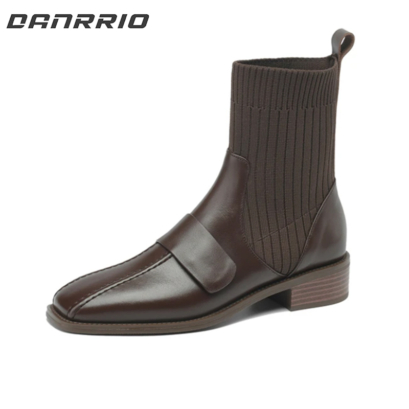 3cm Cowhide Leather Thick Heels Ankle Boots DANRRIO.COM DANRRIO