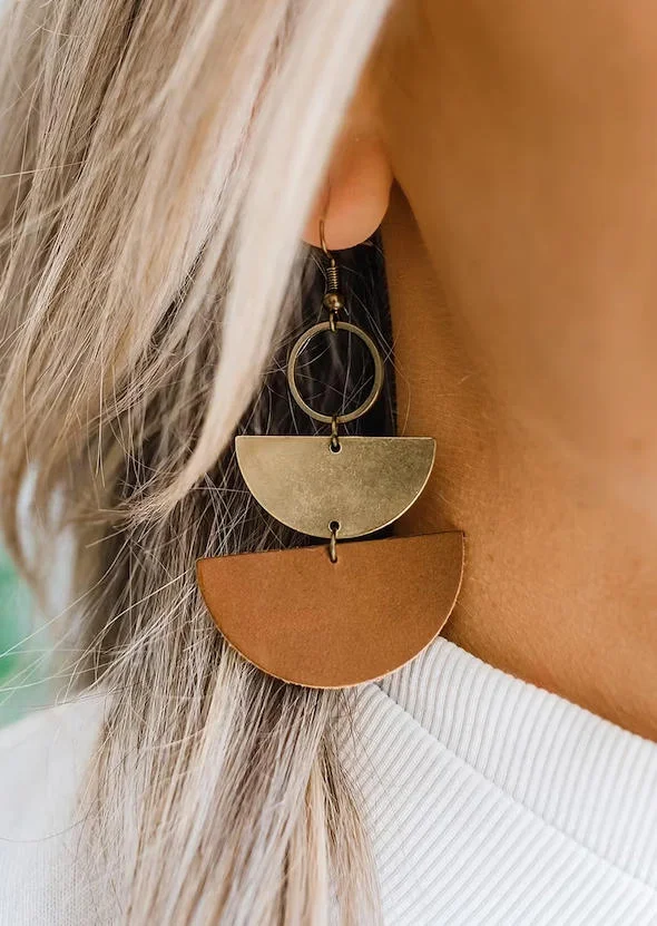 Semicircle PU Leather Alloy Hook Earrings