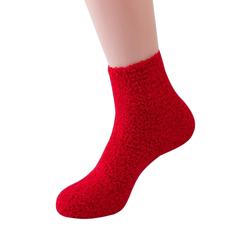 Women Slippers Socks Fluffy Plush Home Sleeping Socks Coral Fleece Socks Candy Color Mid-tube Socks