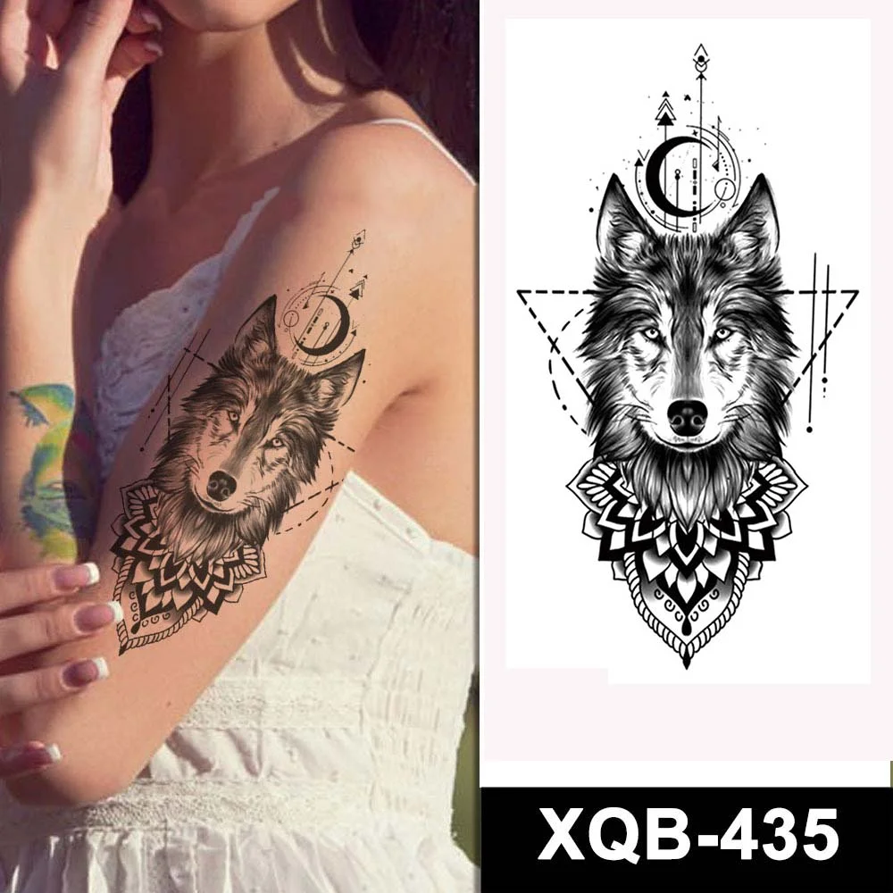 Sdrawing Forest Tattoo Sticker for Men Women Tiger Wolf Death Skull Temporary Tattoo Fake Henna Skeleton King Animal Tatoo Pattern