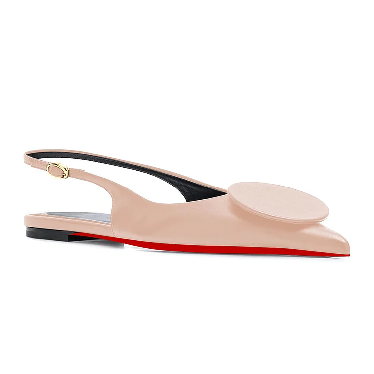 Women's Red Bottom Chic Low Heel Block Flats Pointed Toe Studded Buckle Slingback Summer Ballet Flats VOCOSI VOCOSI