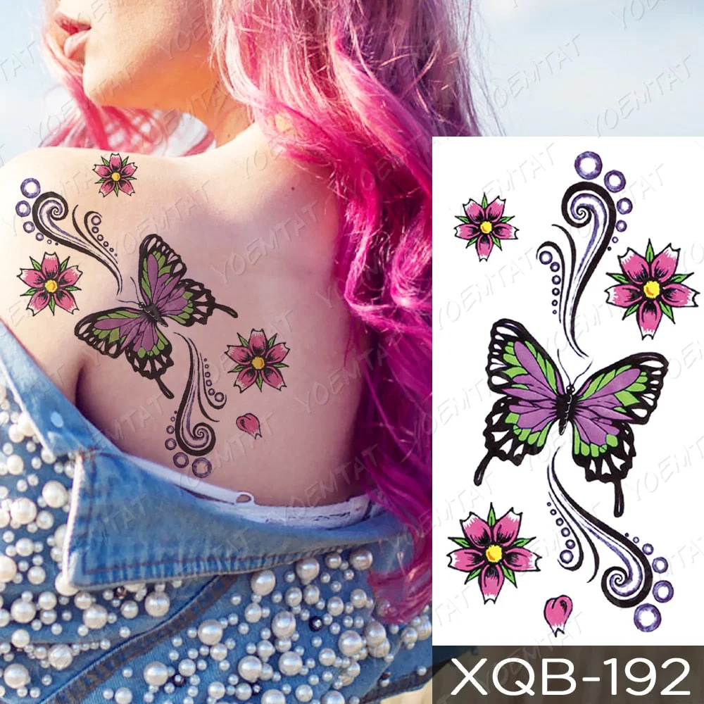 Temporary Tattoos Sticker For Women Body Art Tattoo Sticker 3d Butterfly Rose Flower Feather Tattoo Waterproof Halloween Gift