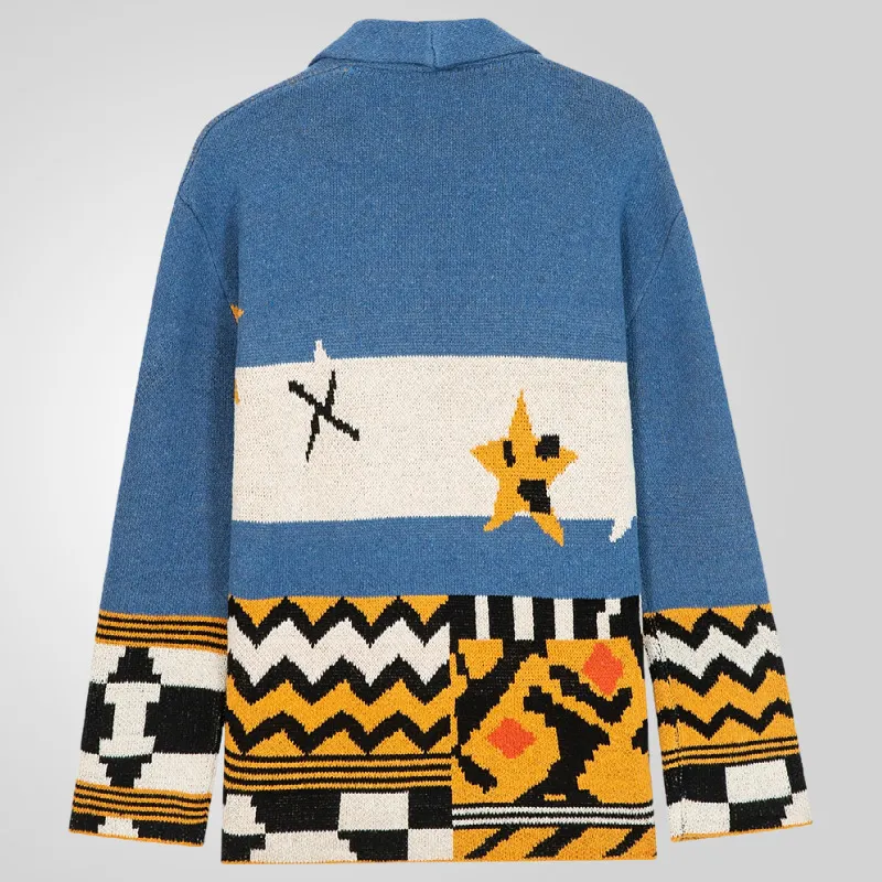Uveng Uveng Men's Autumn And Winter Jersey Knitted Shirt Collar Long Cardigan Sweater Jacket SY0027
