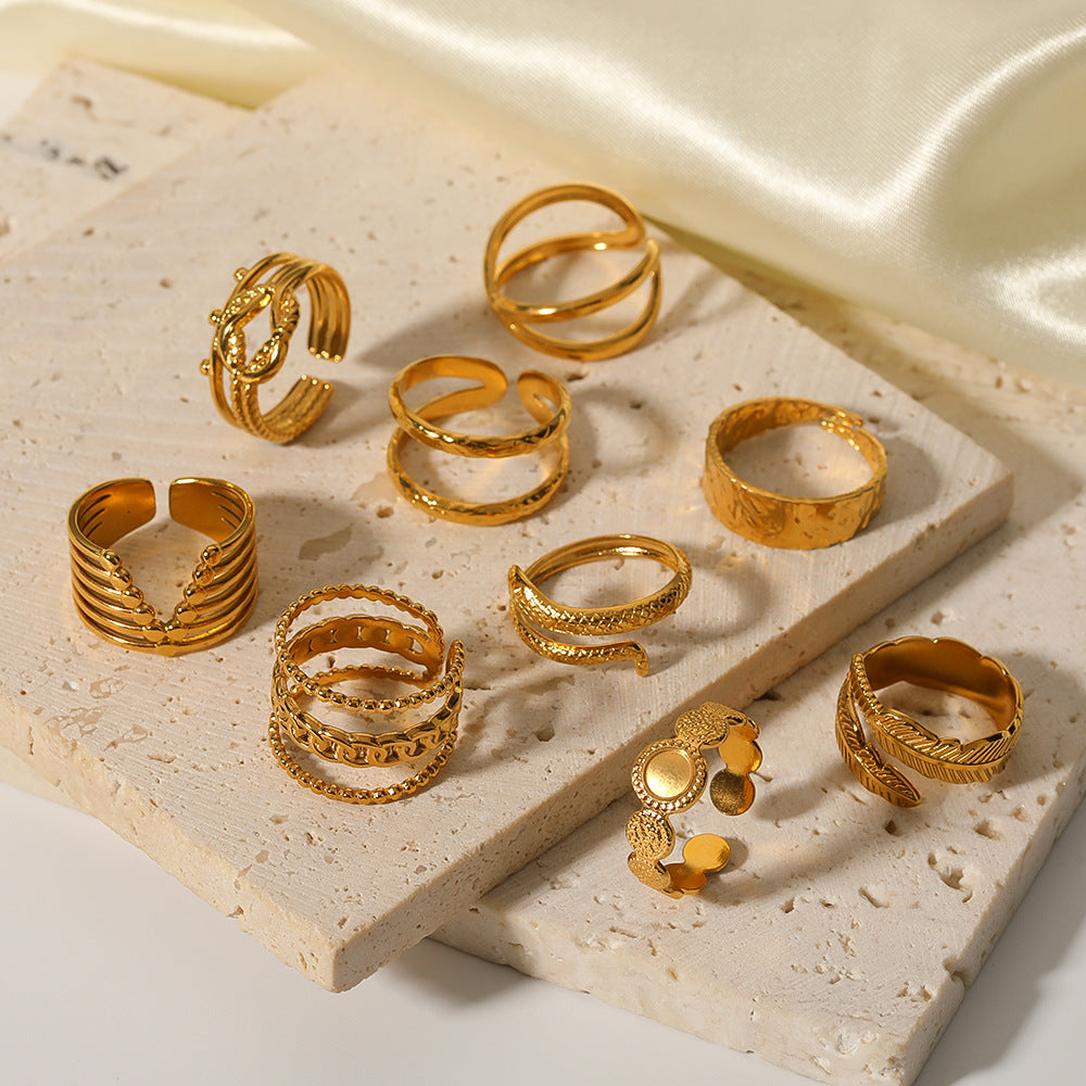 Women IG Style Circle Round Geometric Stainless Steel Electroplating Rings