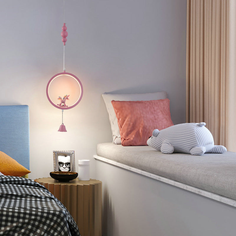 Modern Art Deco Unicorn Circle Bell Gourd Iron Resin Acrylic LED Pendant Light For Bedroom