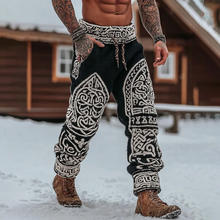 Men's Viking Tribal Celtic Geometry Pattern Art Cozy Knit Pants