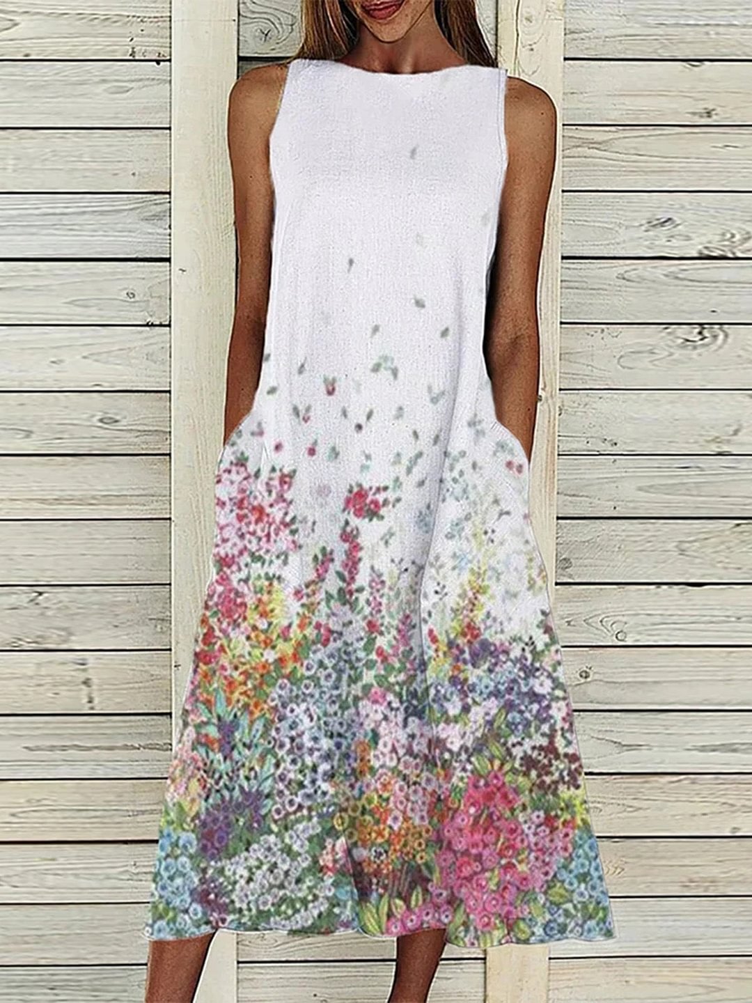 Women's Scoop Neck Sleeveless Floral Printed Maxi Dress
