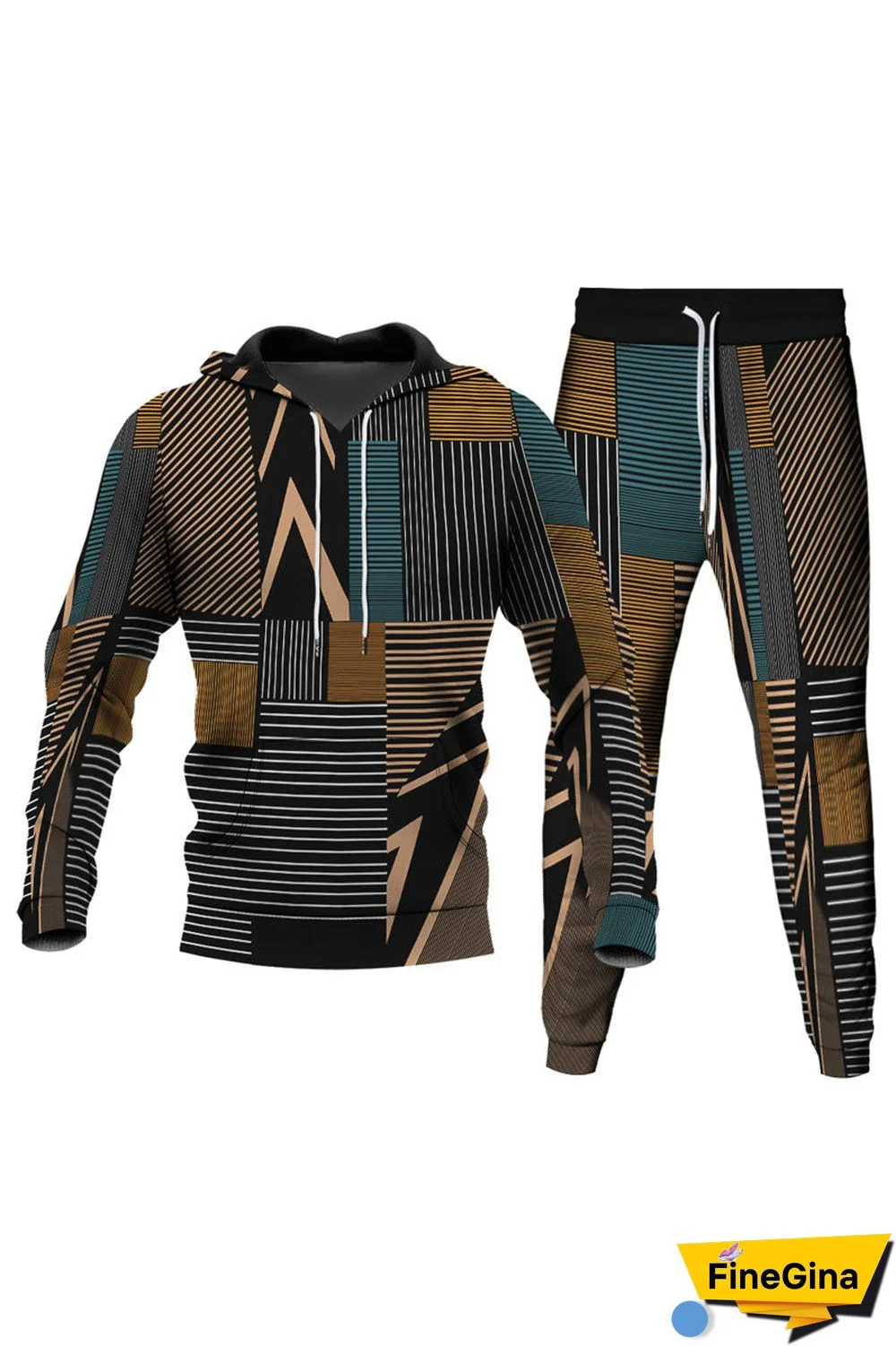 Brown Men's Personalized Printed Hoodie Set 011