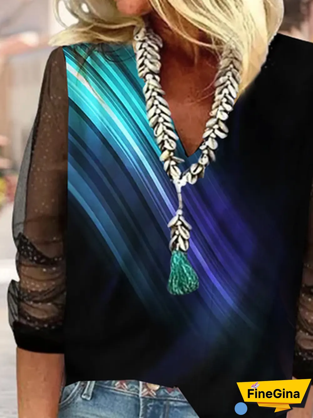 Casual Abstract Autumn V neck No Elasticity Daily Regular H-Line Regular Size Tops for Women