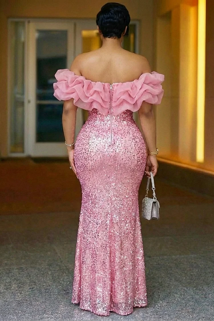 knee length dresses for ladies Metallic Sequin Square Neck Fishtail Backless Sleeveless Maxi Dress – Boots  N Bags Heaven main image 1