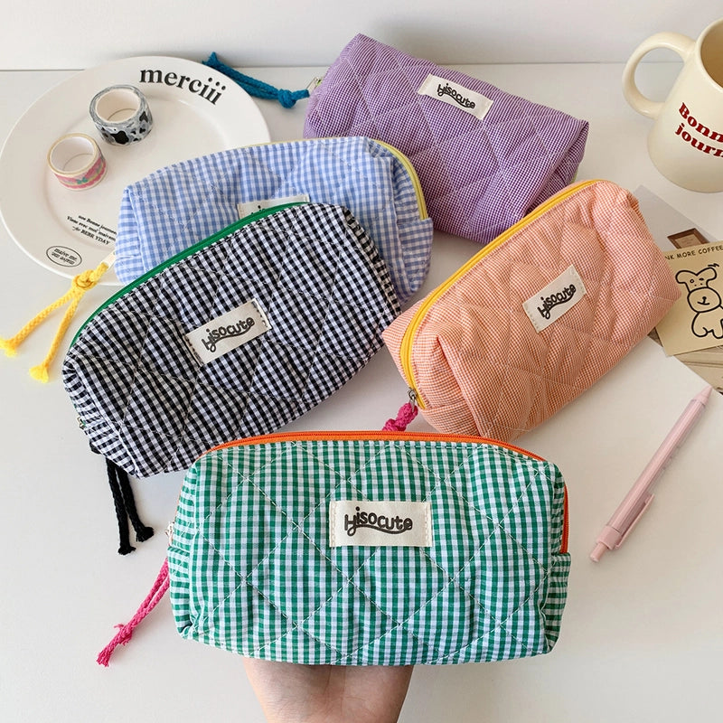 Color Block Cotton Polyester Learning School Preppy Style Minimalist Pencil Case