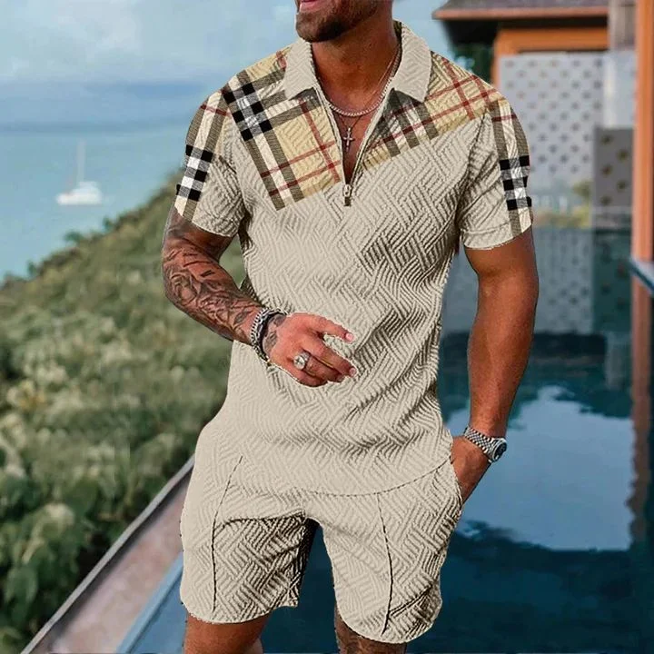 Plaid casual retro polo suit