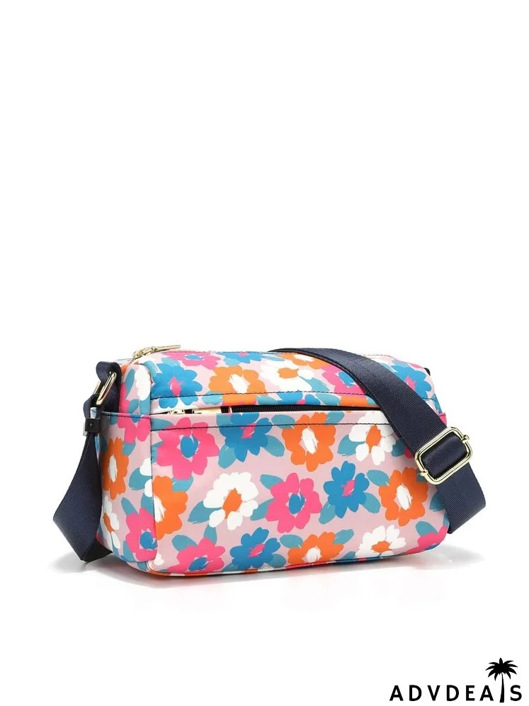 Colorblock Floral Graphic Square Bag