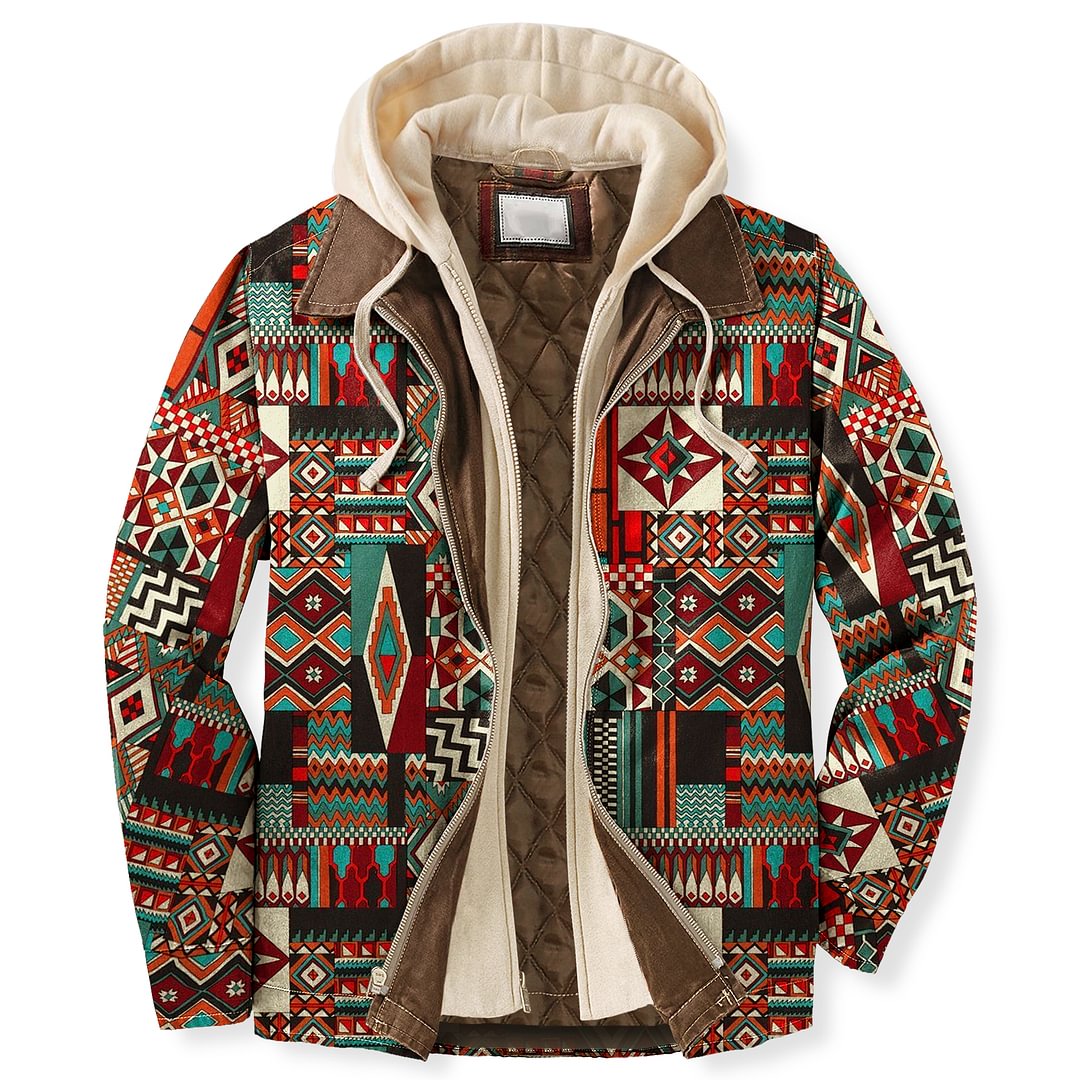 Men's Autumn & Winter Outdoor Casual Vintage Ethnic Print Hooded Jacket / [blueesa] /
