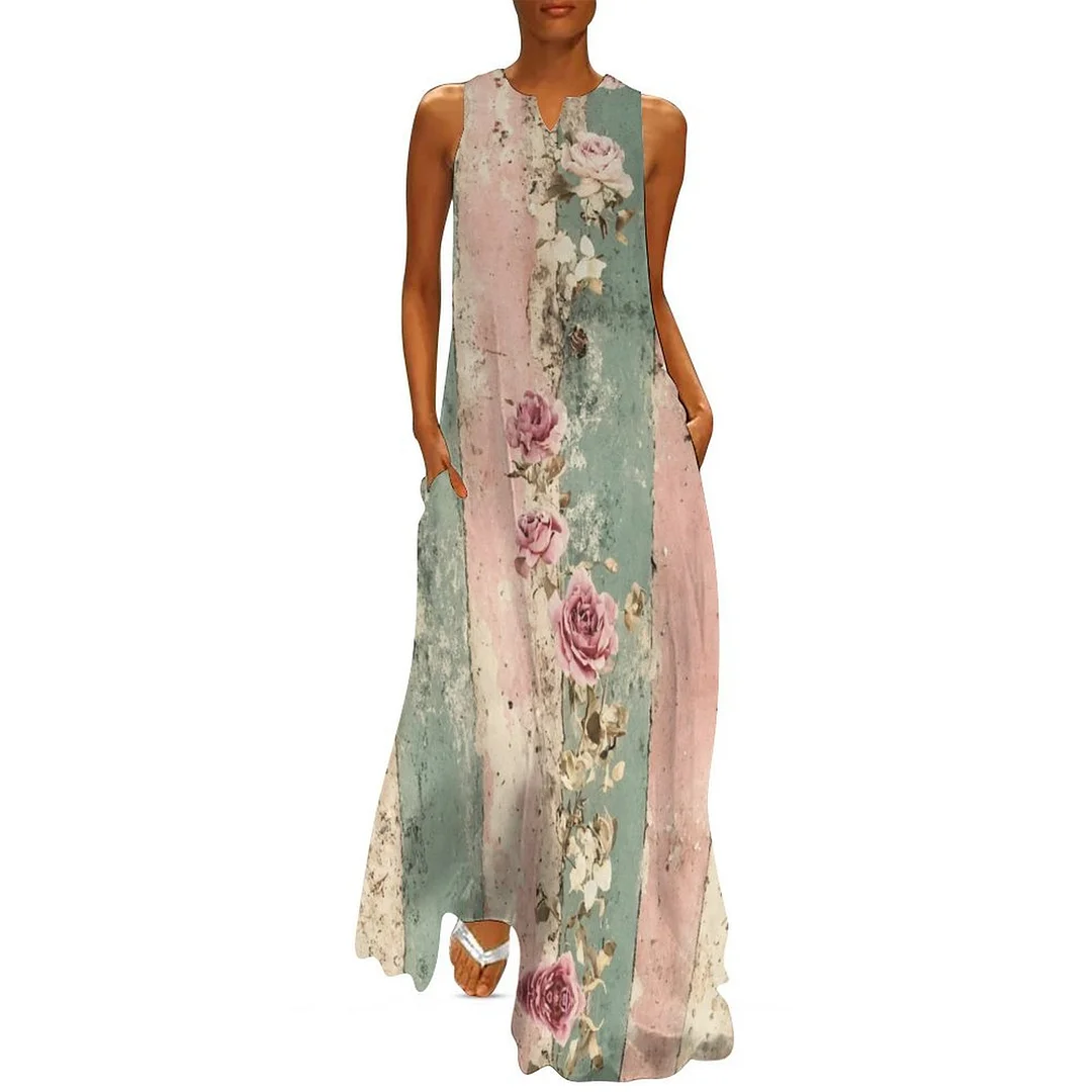 Style & Comfort for Mature Women Plus Size Printed Sleeveless Casual Women Maxi Dress with Pockets in Pattern Striped, Floral, Blue, Pink