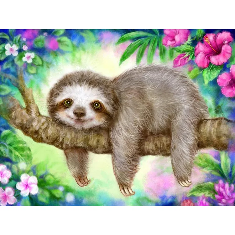 DIY - Sloths Flowers 11CT Stamped Cross Stitch 40*50cm
