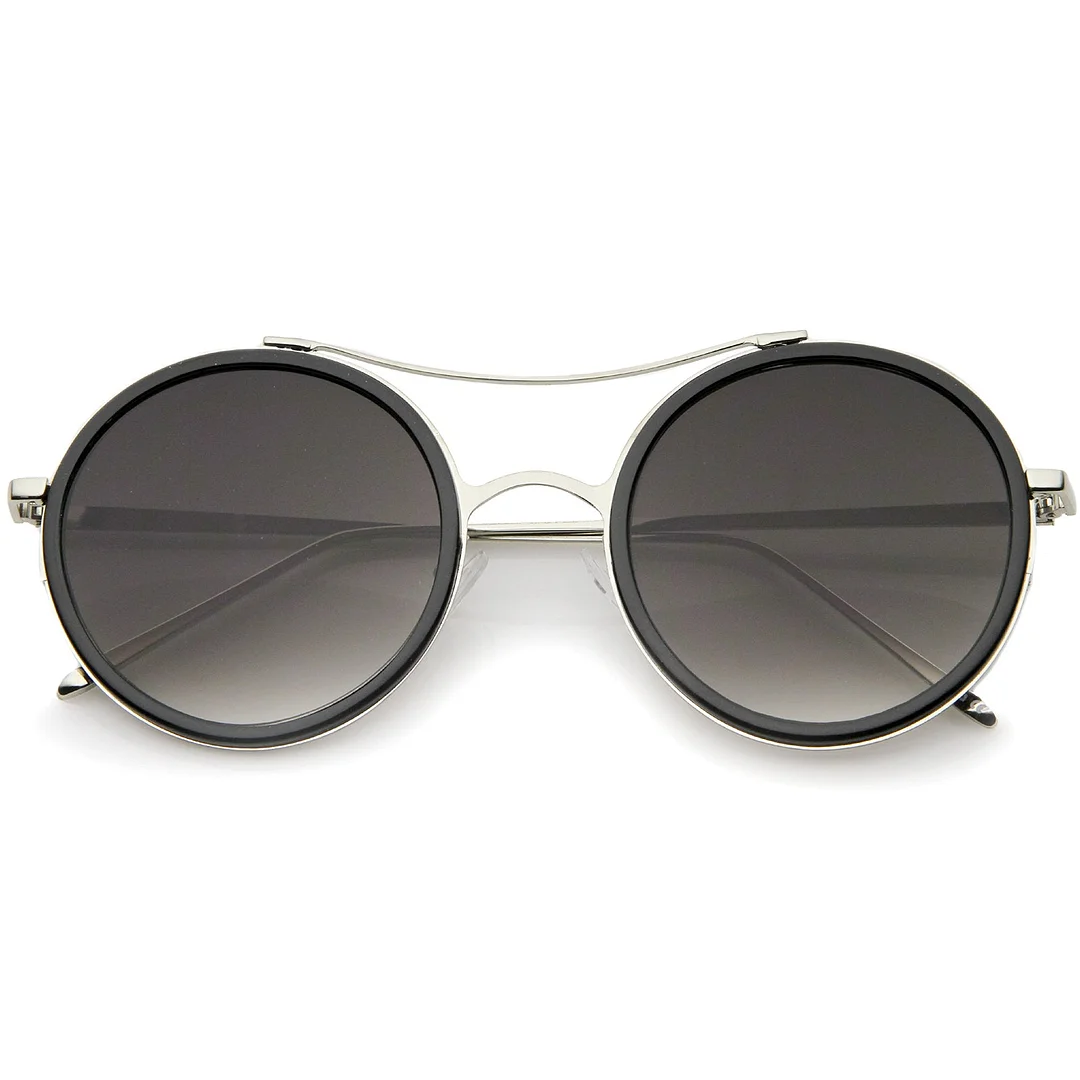 Classic Metal Temple Double Nose Bridge Flat Lens Round glasses 52mm